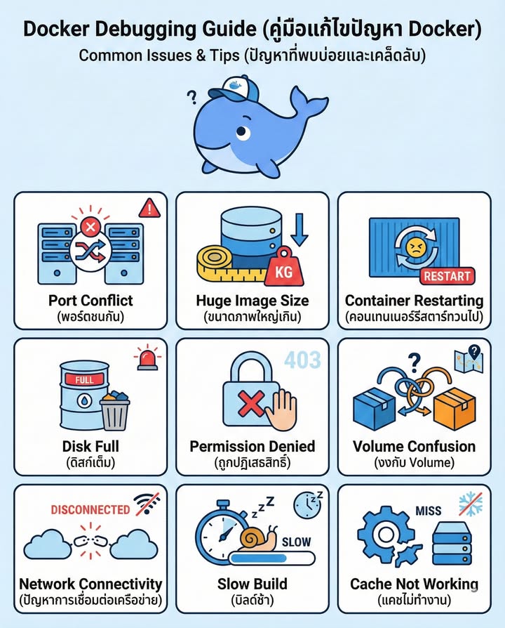 9 ปัญหา Docker ที่มือใหม่เจอบ่อย พร้อมวิธีเช็กและแก้แบบเร็ว