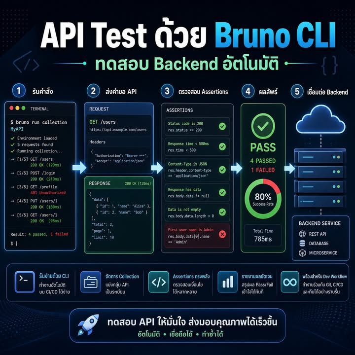 ใช้ Bruno CLI ทำ API Test อัตโนมัติให้ตรวจพฤติกรรม ไม่ใช่แค่ได้ 200