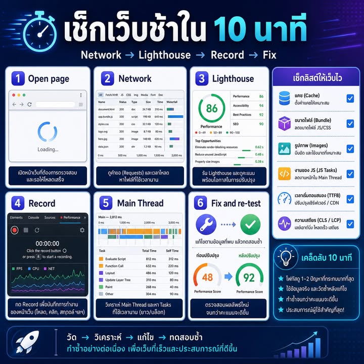 Workflow ตรวจเว็บช้าภายใน 10 นาทีด้วย Chrome DevTools