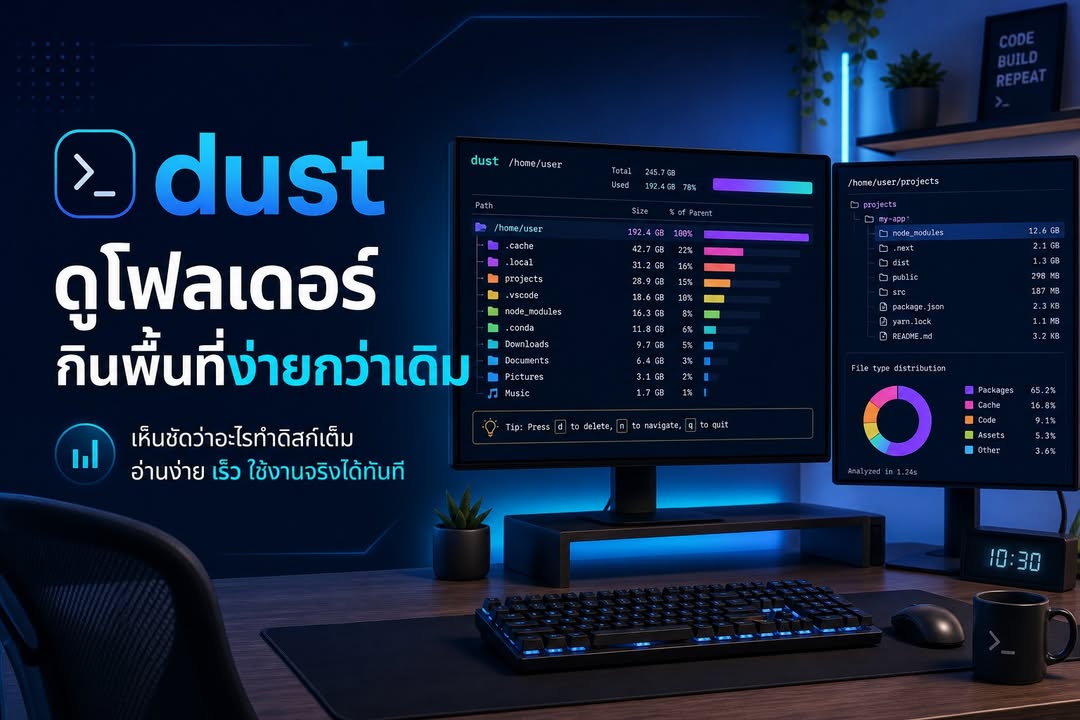 รู้จัก dust: เครื่องมือดูขนาดโฟลเดอร์ที่อ่านง่ายกว่า du