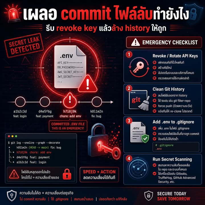 เผลอ Commit API Key หรือ .env ลง Git ต้องรับมืออย่างไร