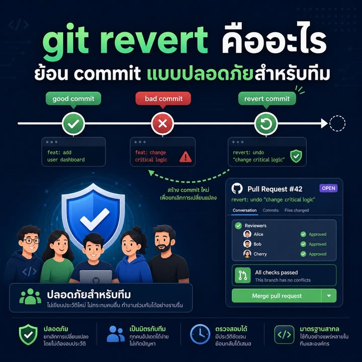 ทำความเข้าใจ git revert: ย้อน commit อย่างปลอดภัยโดยไม่ลบประวัติ