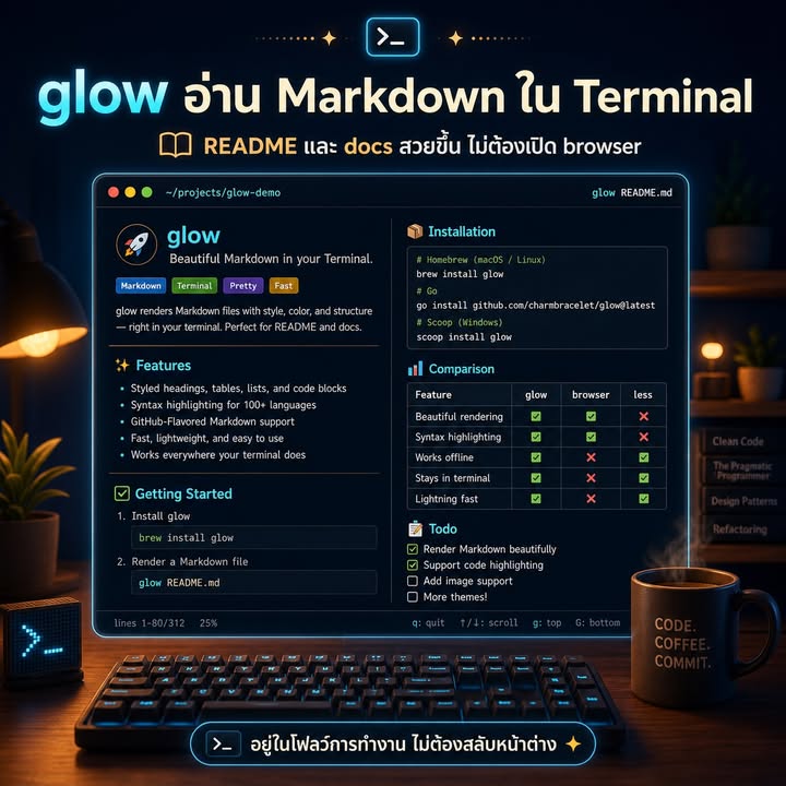 Glow: ทำให้การอ่าน Markdown ใน Terminal สวยและง่ายขึ้น