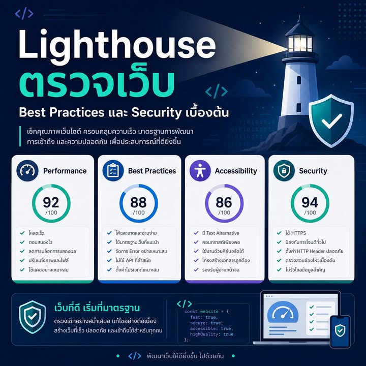 ใช้ Lighthouse ตรวจสุขภาพและความปลอดภัยพื้นฐานของเว็บไซต์