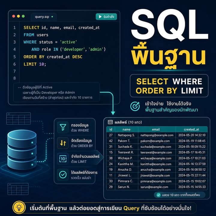 เริ่มเขียน SQL ใน MySQL: SELECT, WHERE, ORDER BY และ LIMIT สำหรับมือใหม่