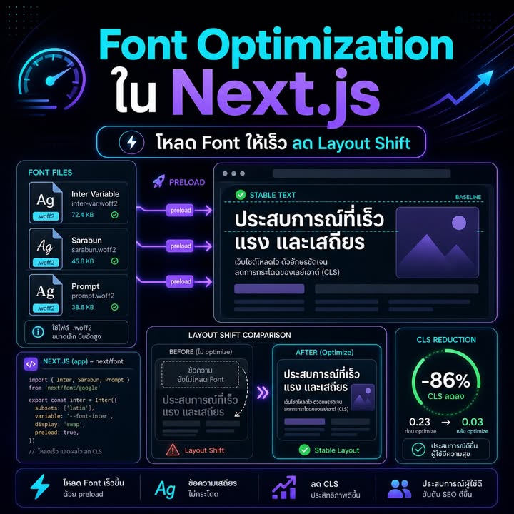 Font Optimization ใน Next.js ช่วยให้เว็บเร็วขึ้นและลด Layout Shift