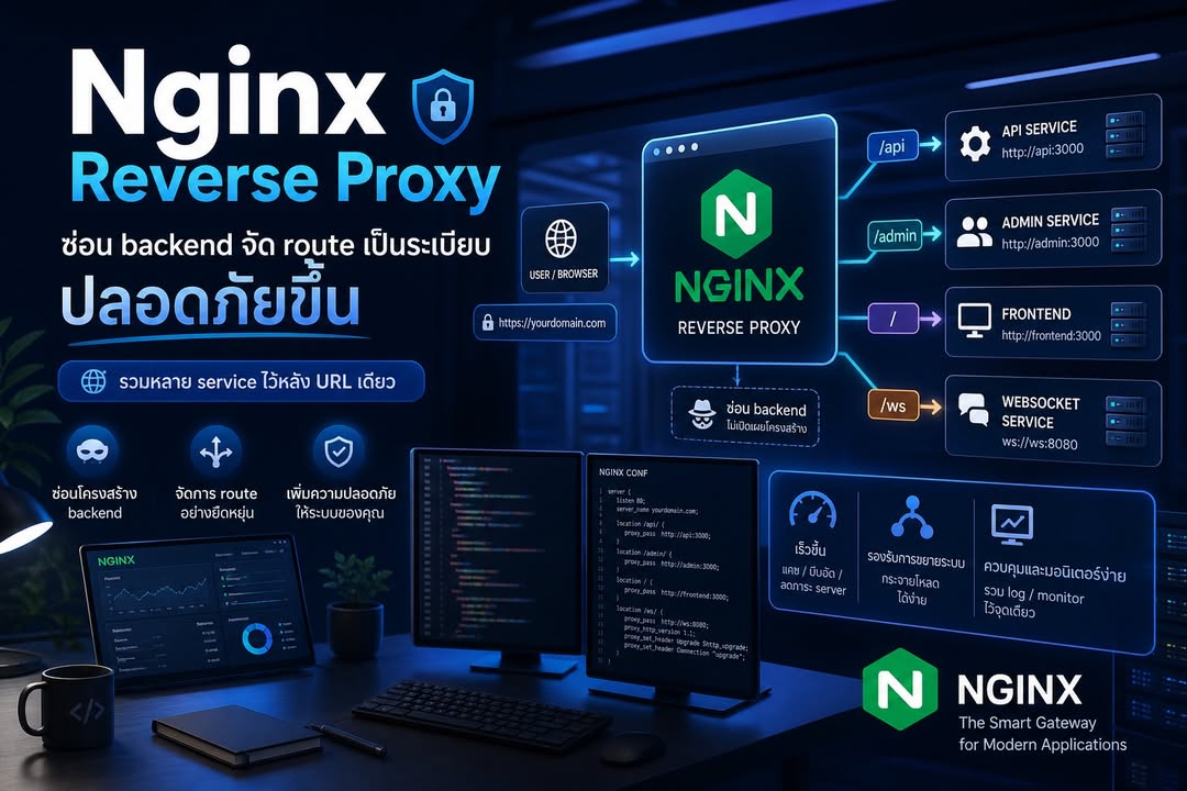 ใช้ Nginx Reverse Proxy จัดเส้นทางไปยัง Backend อย่างเป็นระบบ