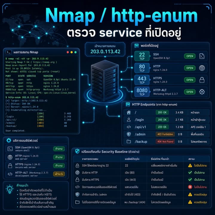 สำรวจพื้นผิวเว็บเซิร์ฟเวอร์ด้วย Nmap และ http-enum อย่างเป็นระบบ