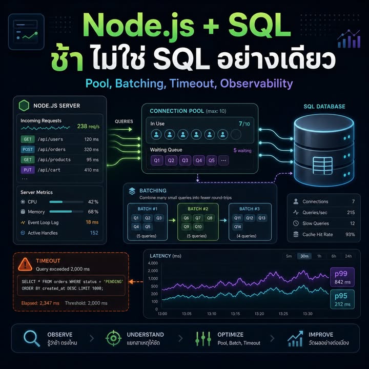 แก้ API ช้าใน Node.js ด้วยการวัด Connection Pool และ Query แยกกัน