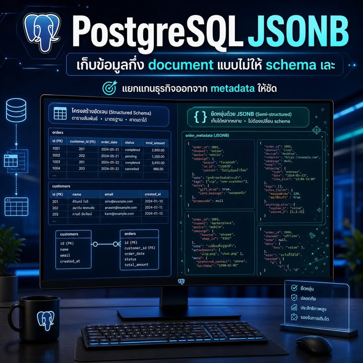 PostgreSQL JSONB: ใช้อย่างไรให้ยืดหยุ่นโดยไม่ทำให้ schema เละ