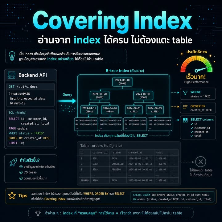 Covering Index: ออกแบบดัชนีให้ฐานข้อมูลตอบ Query โดยไม่อ่าน Table