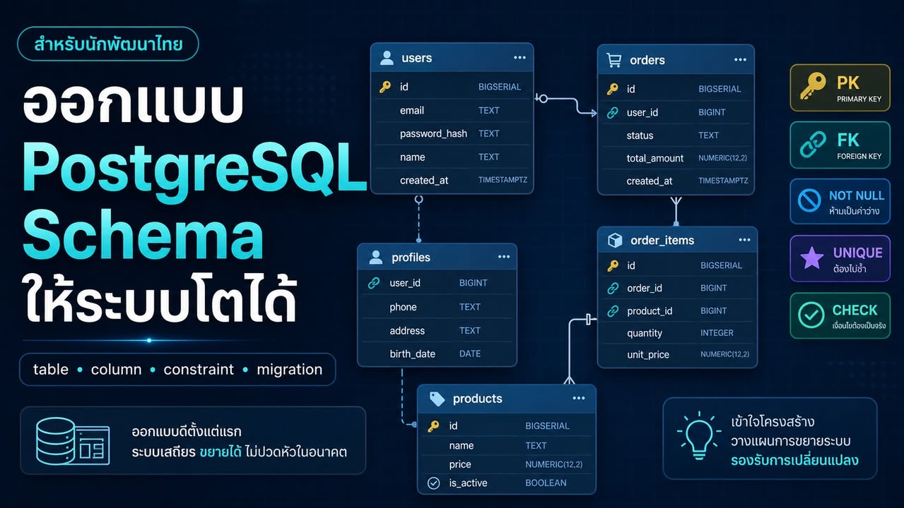 ออกแบบ Schema PostgreSQL ให้เป็นสัญญาที่ชัดเจนระหว่างแอปกับฐานข้อมูล