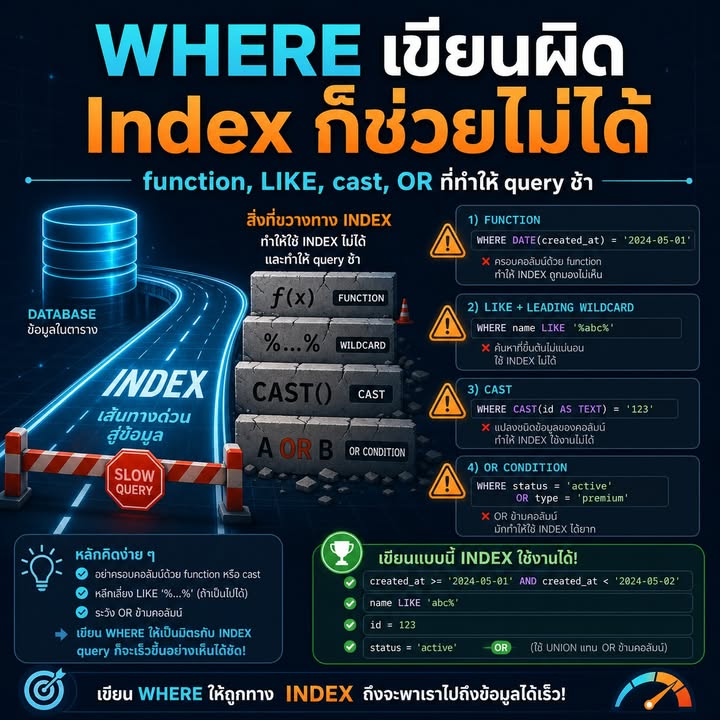 เขียน WHERE ให้ Sargable เพื่อให้ Database ใช้ Index ได้เต็มประสิทธิภาพ