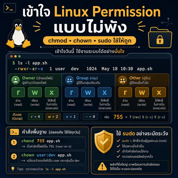 เข้าใจ Linux Permission บน Ubuntu: ใช้ chmod, chown และ sudo ให้ปลอดภัย