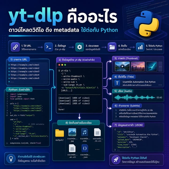 yt-dlp กับการดึงวิดีโอ เสียง และ metadata สำหรับงาน Python automation